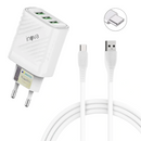 Carregador Completo TURBO 03 Entradas USB 5.1A com Cabo TIPO-C de 1 Metro INOVA CAR-3248C